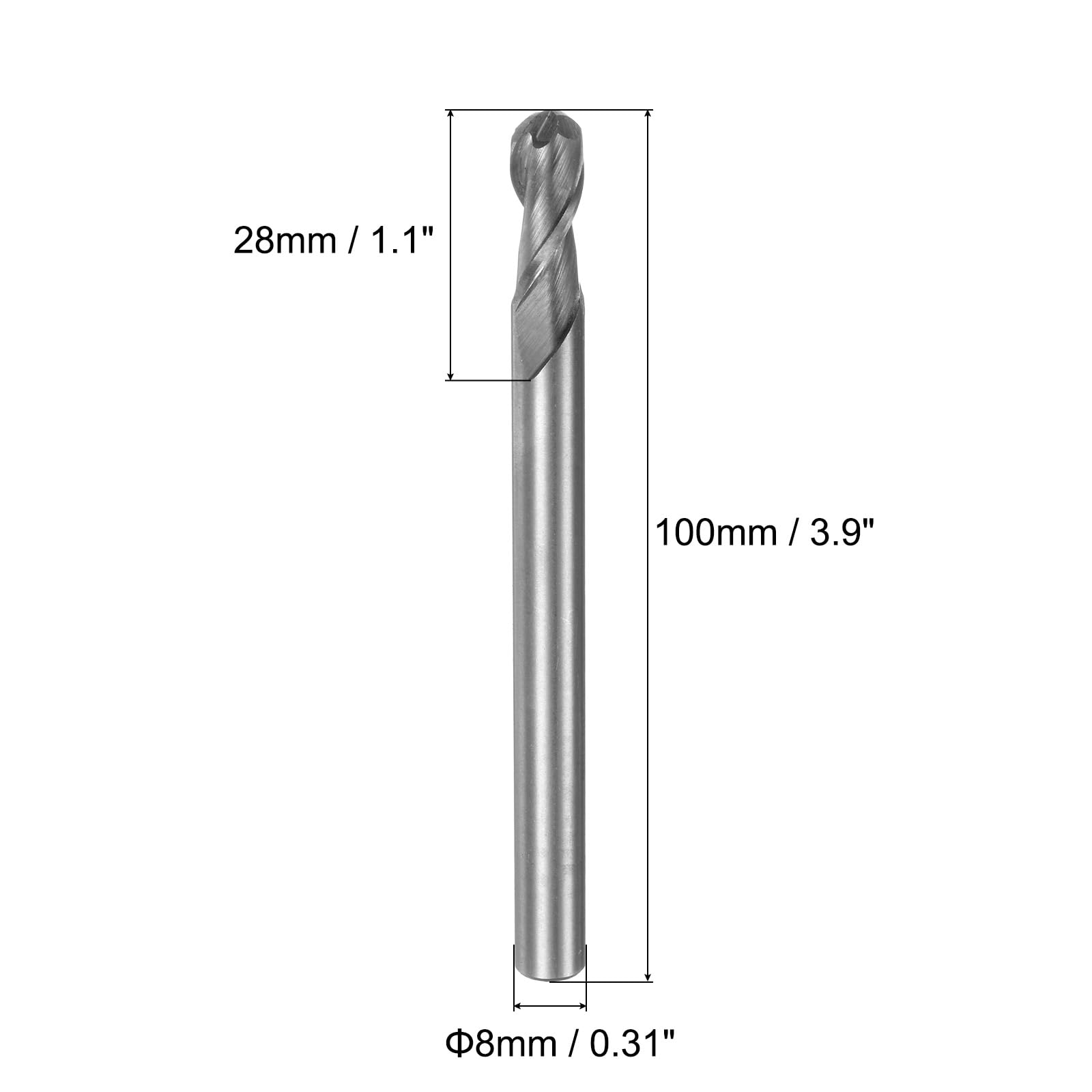 QUARKZMAN 2pcs 8mm Coupe Dia Hélicoïdal Groove 2 Flutes Hss -Al Bille Nez Fin Moulin Coupeur