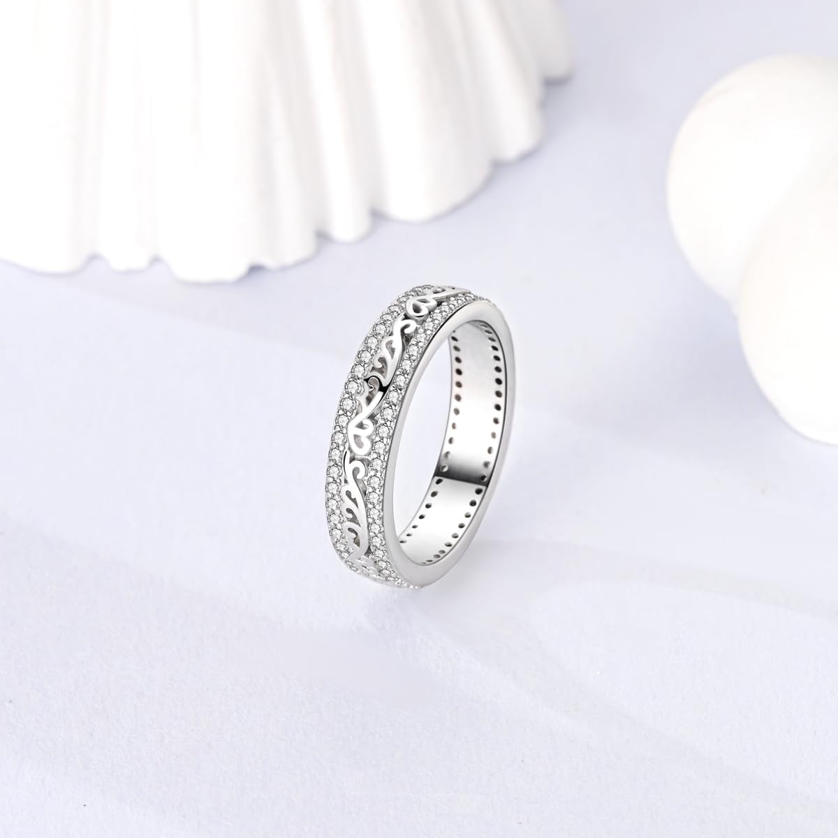 Hapour 925 Sterling Silver Ring for Women, Celtic Knot Filigree Vintage Ring with CZ Stones Simple Statement Eternity Rings Everyday Unique Wedding Band Size 6-9