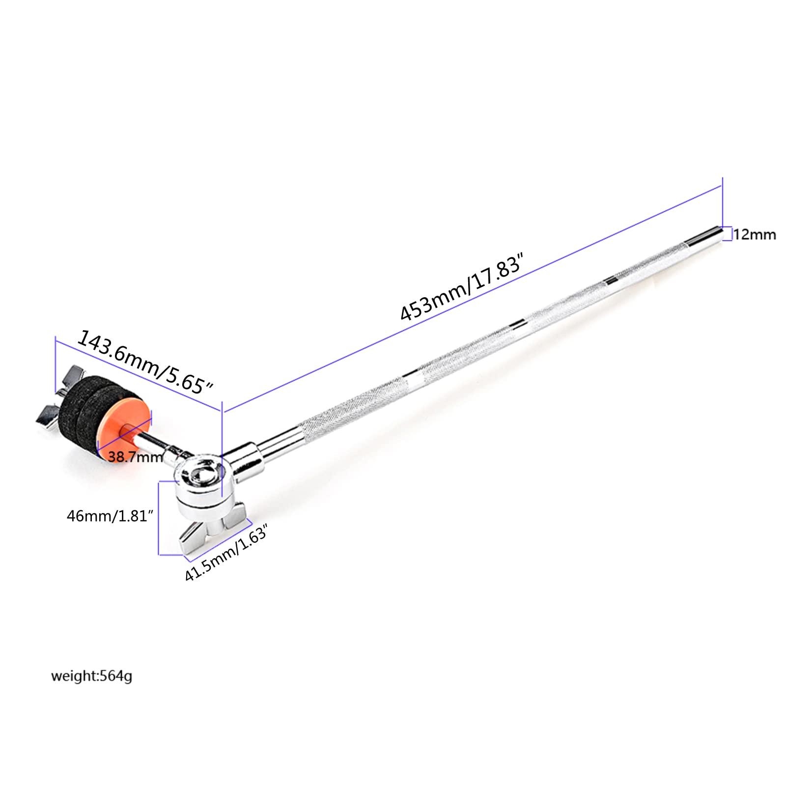 Asta per piatti per tamburo Supporto per piatto per batteria Supporto in metallo Braccio di estensione regolabile Asta per piatti Facile da installare Supporto per morsetto di estensione per tamburo
