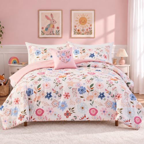 Full Size Comforter Sets for Girls-4 Pieces Floral Printed Full Bedding Set