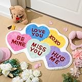 Tinideya 32"x20" Valentine's Day Bathroom Rug Conversation Heart Door Mat Colorful Heart Rug Funny Valentines Day Heart Rug Non Slip Washable Bath Rug for Bathroom Shower Living Room Bedroom Kitchen