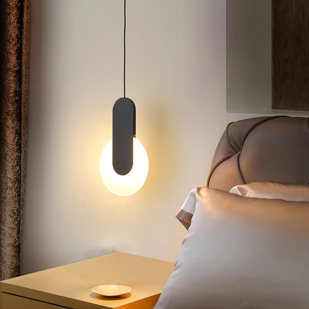 Lámpara Colgante Moderna de suspensión Negra con LED Circular Regulable de 10 W, Barra de luz de Techo Lineal Ajustable, iluminación Industrial Larga Blanca para Dormitorio, Comedor, escaler