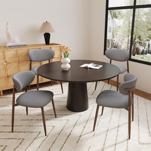 Image of MALOL Upholstered Curved Back Dining Chairs Set of 4, Light Grey