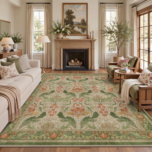 Bavni Tapis 8x10, Microfibre Lavable Machine, Non-Glissant Vintage, Vert Sauge