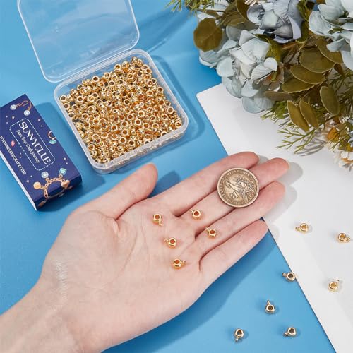 SUNNYCLUE 1 Box 200Pcs Gold Bail Tube Beads, Round, Alloy Metal, Bail Bead, Perfect for Jewellery Making DIY Crafts, Bracelet - Image 3