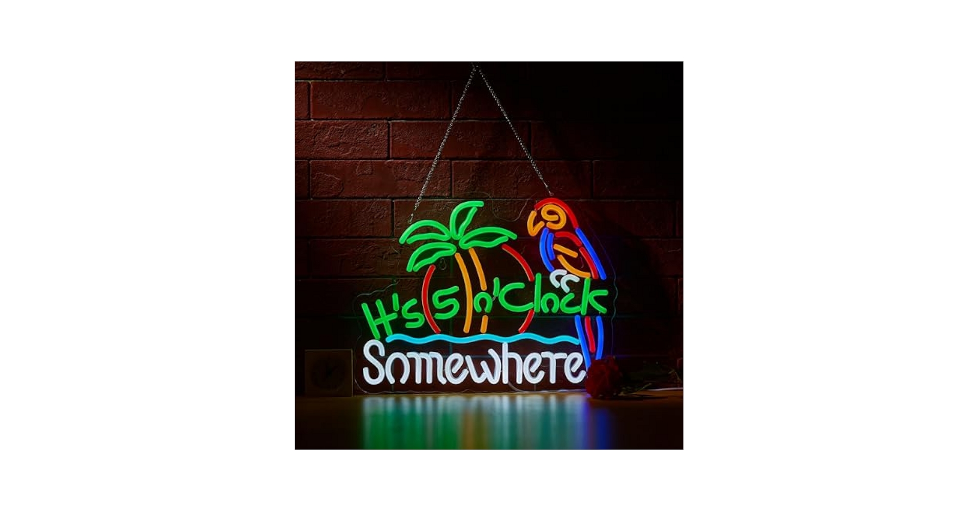 ZODZ Its 5 00 O'clock Some Where Parrot Neon Sign for Wall