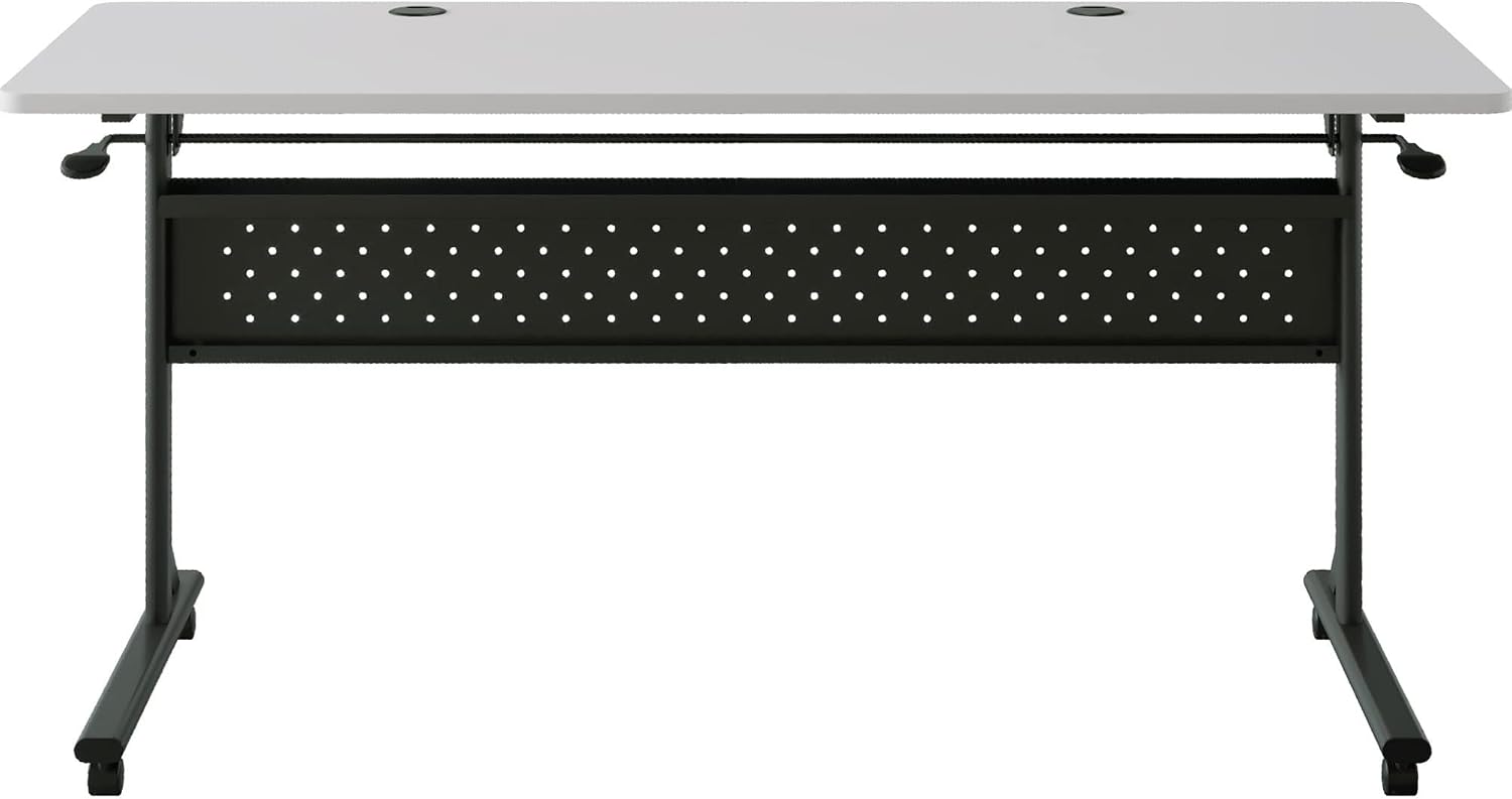 Lorell Shift 2.0 Flip & Nesting Mobile Table, 60" x 24" x 29.5", Black Steel Frame, Gray Laminated Top