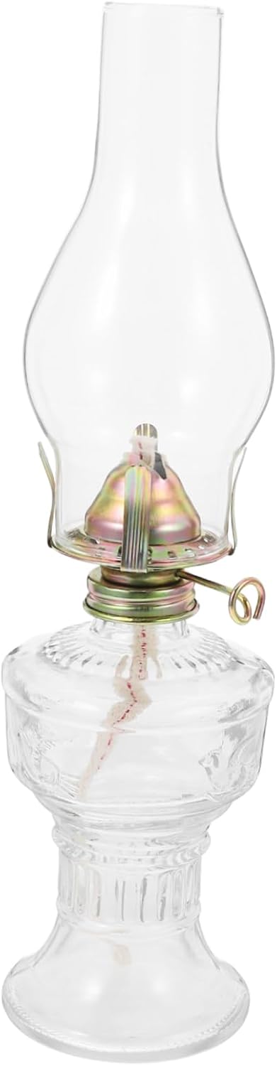 PRETYZOOM Vintage Kerosene Lamp Decorative Glass Oil Lantern with Pedestal for Home Decor Retro Indoor Use Easy to Clean No Electricity Needed