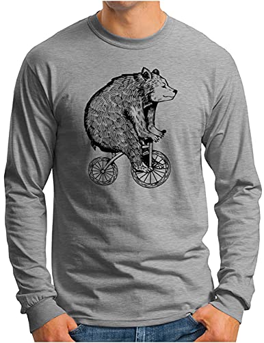T-shirt ours avec vélo OM3 manches longues gris mélangé en taille M