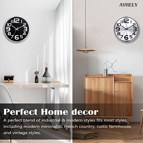 AYRELY® 12 Inch Metal Modern Wall Clock Battery Operated, Silent Wall Clocks for Living Room Décor, Silver Wall Clock with Metal Frame and Dial, Clock Decorative for Bedroom,Office,Kitchen(Black) - Thumbnail 3