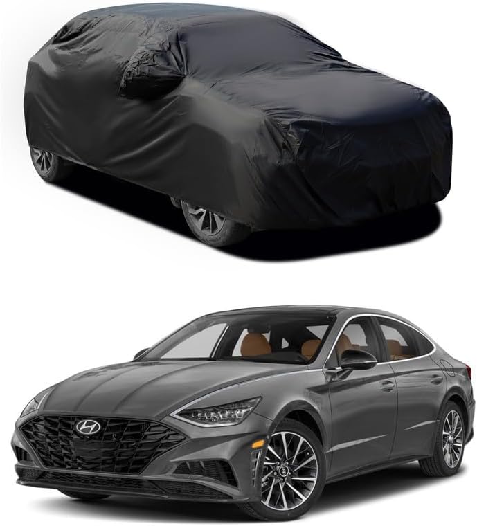 Polyester Fabric Car Body Cover Compatible with Hyundai Sonata Magnum Opus Mirror Pockets Dustproof UV Protection Water Resistant Paint & Scratch Protection Black