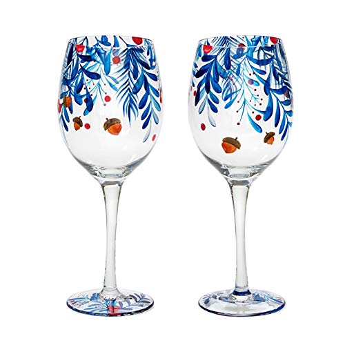 Bely Hand Painted Wine Glasses,Set Of 2,19oz,Weddings,Anniversary,Engagement Party,Great Gift Wine Enthusiasts (Autumn Grass)