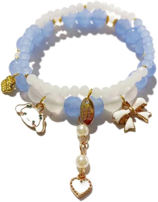 INENIMARTJ Matching Bracelets Set Pink Crystal Beads Bracelet Cute Cartoon Elastic Beaded Pearl Bracelets Jewelry Christmas Stocking Stuffers for Women Friendship Bracelet