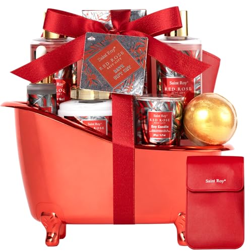 Image of Mother gifts Spa Gift Set For Women, Birthday Gifts for Her, Spa Gift Basket for Women, Red Rose Bath and Body in Floral Scents Bath Kits, Home Spa Gift Basket, Bath Spa Kit for Mothers day Lotion