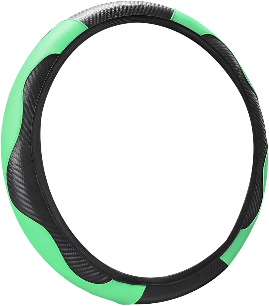Fekey&JF Car Steering Wheel Cover, Universal Microfiber PU Leather Elastic 15 inch Stitching Color Anti-Slip Steering Wheel Protector, Auto Interior Protection Accessories for Men Women (Green)
