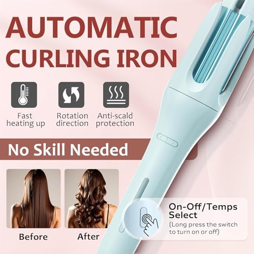 Image of Auto Hair Curler, Automatic Curling Iron Wand with 4 Temperatures & 3 Timers & LCD Display (Light Blue)