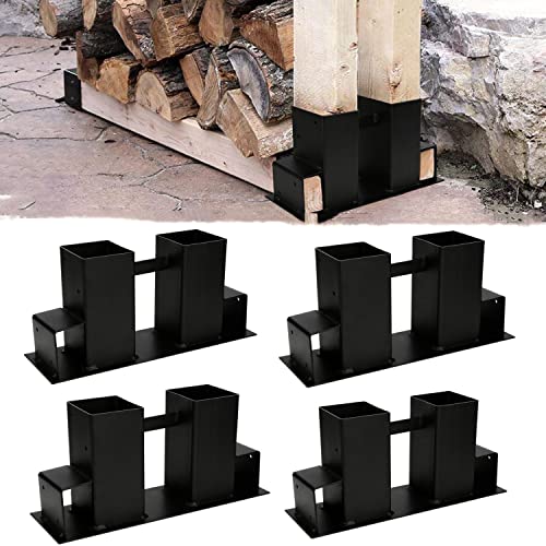 Sonnewelt 4 Stück Holzstapelhilfe Aussen Metall, Holzlager Verstellbarer Lagerregal Holzstapelhalter, Brennholz stapelhilfe für innen und außen, Schwarz Sonnewelt 4 Stück Holzstapelhilfe Aussen Metall, Holzlager Verstellbarer Lagerregal Holzstapelhalter, Brennholz stapelhilfe für innen und außen, Schwarz