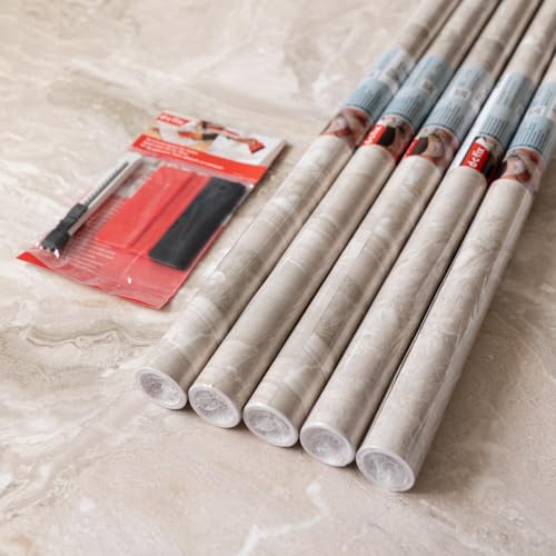 Image of d-c-fix Paladina Sand 67.5cm x 2m (Pack of 5 Rolls and app kit) Self Adhesive Vinyl wrap for Doors & Furniture