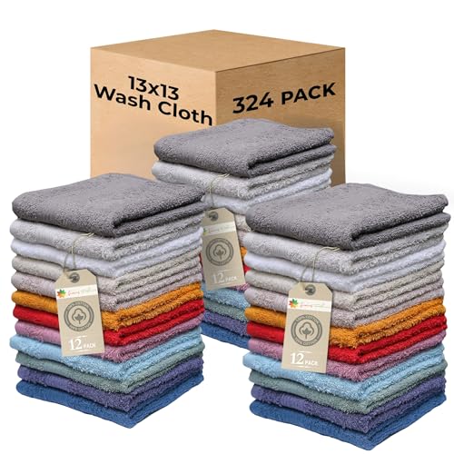 Image of Extra Soft Wash Cloths, 13 inchx13 inch Wash Rags, Washcloths 324 Pack | 100% Ring Spun Cotton Washcloths, Machine Washable Face Towels, Absorbent Washcloths in Vibrant Assorted Colors