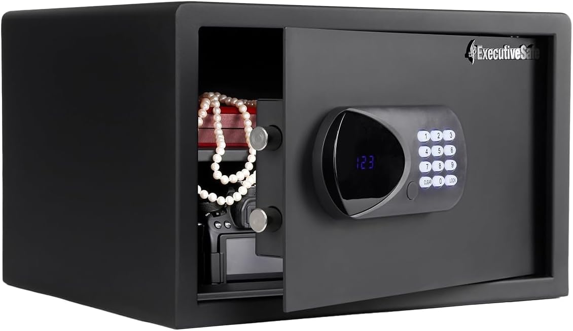 ACS-6 Large Digital Laptop Safe Box for Home, Office & Hotel – Fits 17” Laptop, Shelf, Electronic Keypad, Motorized Bolts, LED Display, USB Port & Emergency Key Lock – 1.25Cu.Ft Black