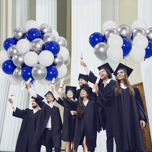 Image of 100pcs Royal Blue Balloons, 12 inch Royal Blue Latex Party Balloons Helium Quality for Birthday Party, Baby Shower, Baseball Nautical Party Decoration (with 66ft Ribbon)