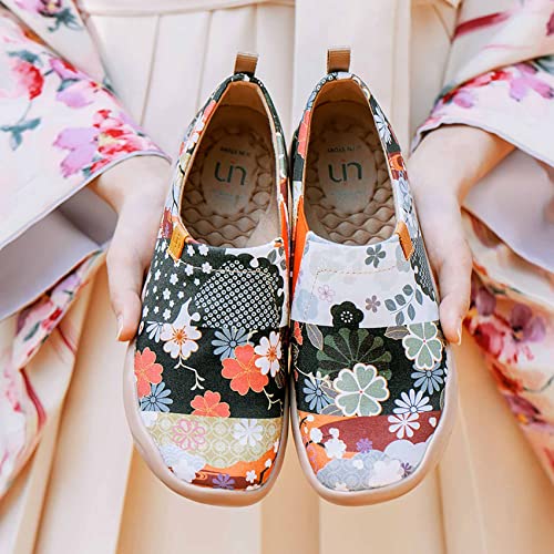 Uin Blossom Women's Fashion Floral Art Sneaker Painted Canvas Slip-On Ladies Travel Shoes (Hana, 7.5) #TOP4