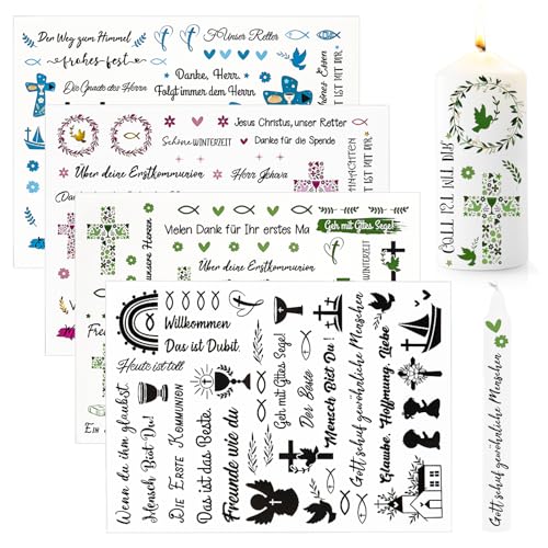 Lot de 4 tatouages de bougies de baptême, décoration de baptême, bougies tatouées, décoration de bougies de baptême, décoration parfaite pour bougie, tasse à faire soi-même, cadeau