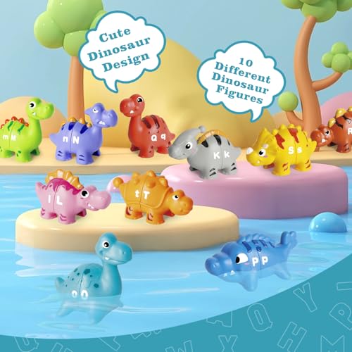 Image of 52 PCS Dinosaur Alphabet Learning Toys for Toddlers 2-4, 10 Different Dinosaur Figures, Double Sided ABC Matching Game, Preschool Activities Montessori Fine Motor Toys for Toddlers Kids