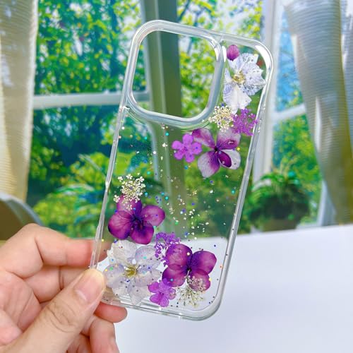Coque esthétique iPhone 16 Pro Max aux véritables fleurs séchées pressées à la main