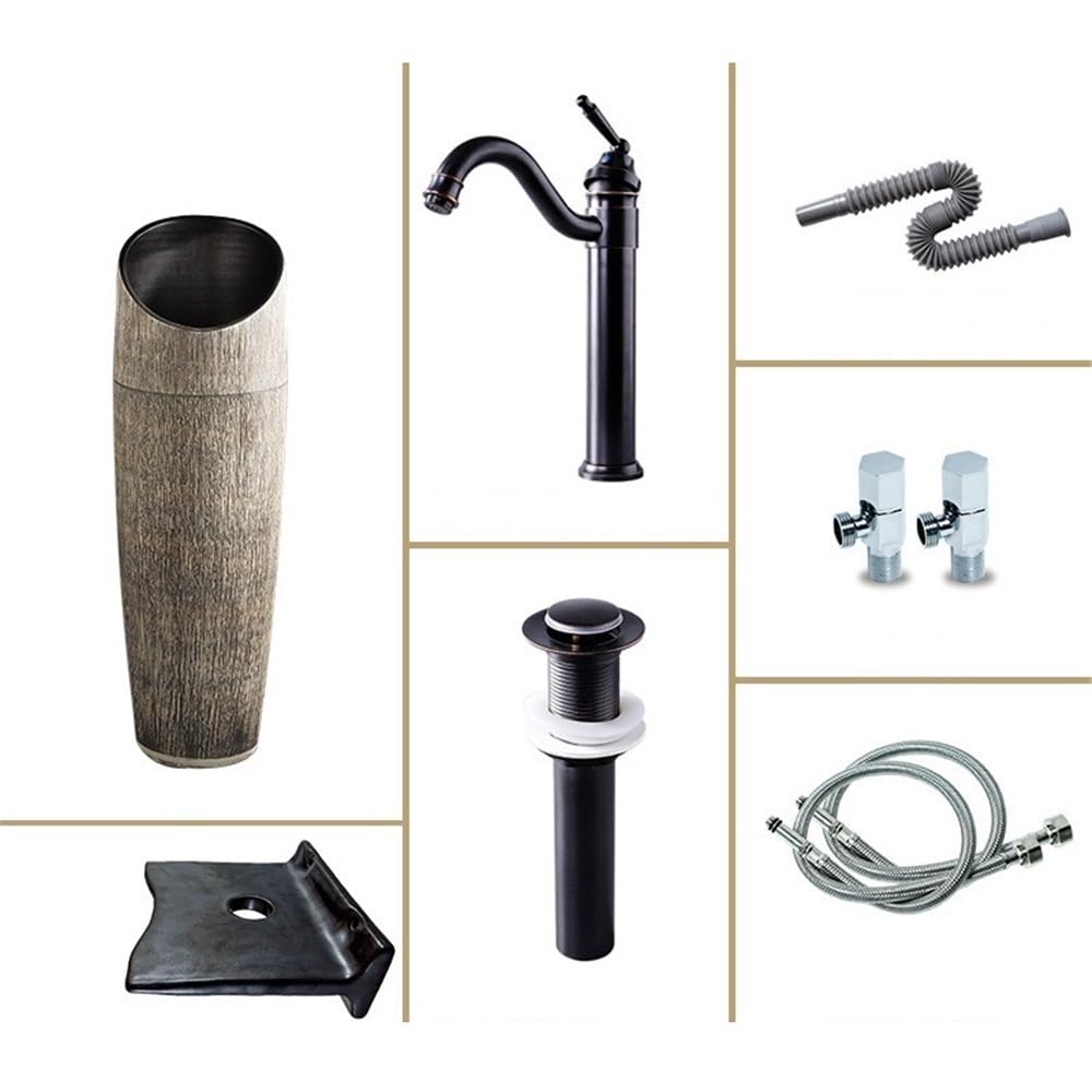 Lavabo integrado del balcón fregadero de la columna cerámica con el grifo y desagüe Baño