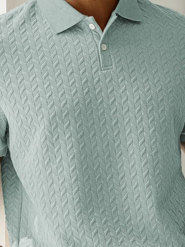 Image of GRECIILOOKS Textured Polo T-Shirt for Men | Premium Collared Jacquard Leaf Polo | Smart Casual & Formal t Shirt for Men | Stylish t Shirt for Mens for Office, Party & Everyday Outfit