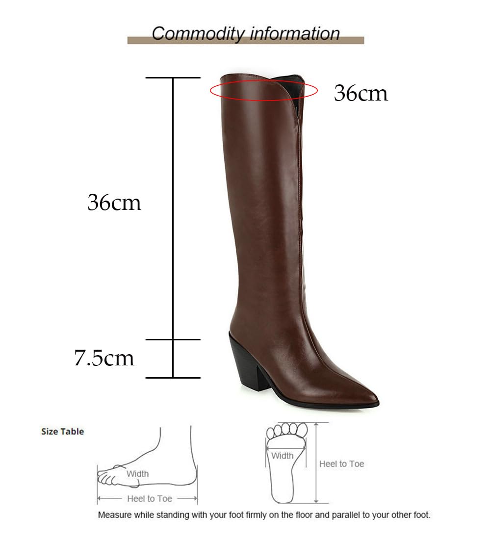 Kniehohe Damenstiefel mit Spitze Zehen Blockabsatz Langschaft Reitstiefel