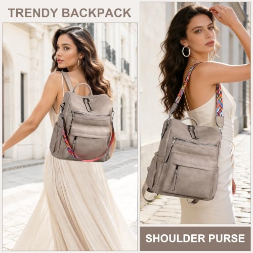 Image of Dora & Liz Womens Backpack Purse Leather Backpack Purse for Women Travel Fashion Backpack Designer Ladies Shoulder Bags (Taupe)
