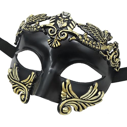 MFUOE Masquerade Mask for Men Roman Greek Mythological Ventian Mask for Halloween Christmas Mardi Mask (Black & Gold) - Image 2