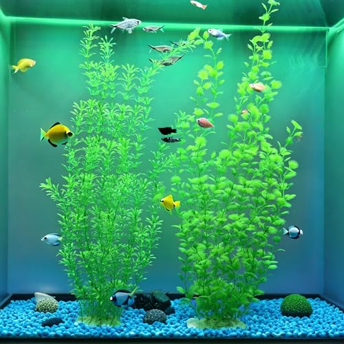 Image of 23.6 Inch Tall Aquarium Plants - Large Lifelike Artificial Fish Tank Decorations, Fish Tank Plants Plastic, 2 Pcs Adjustable Length, Durable & Safe for Freshwater /Saltwater Aquariums (Green)