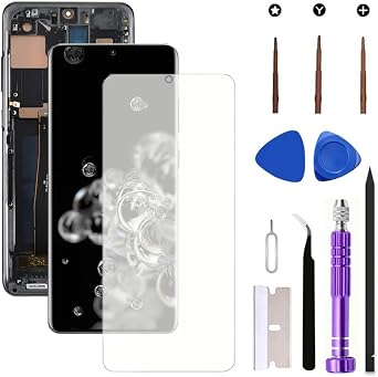 AMOLED for Samsung Galaxy S20 Ultra 5G LCD Screen Replacement Galaxy S20Ultra SM-G988U SM-G988U1 Display Screen Touch Digitizer Assembly Supports Fingerprint with Black Frame+Soft Film+Tools