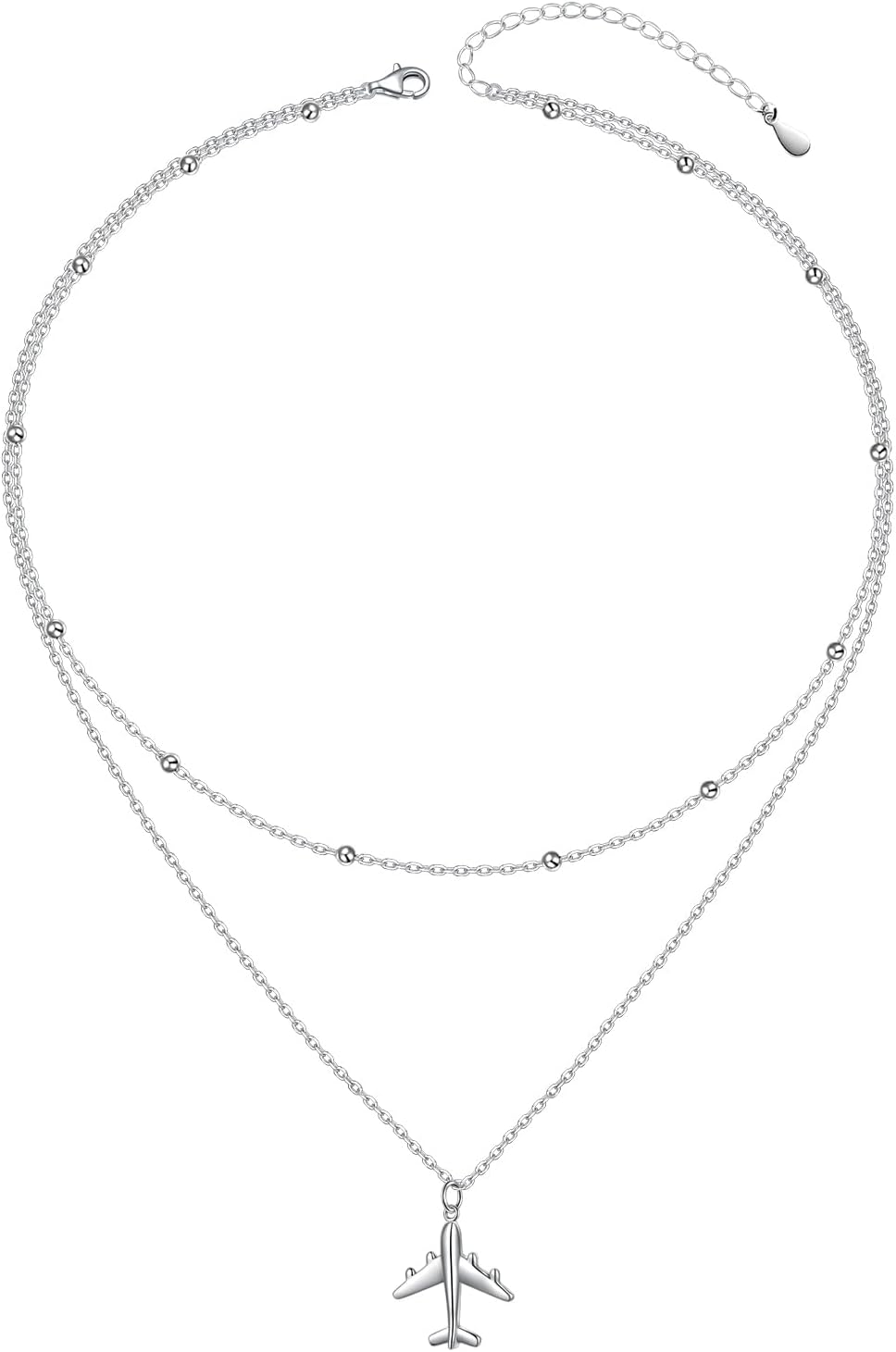 FLYOWAirplane Necklace 925 Sterling Silver Layered Choker Necklace for Women Mother Daughter, Best Gifts for Stewardess Flight Attendants Pilots Airplane Jewelry Souvenirs (Layered Necklace)