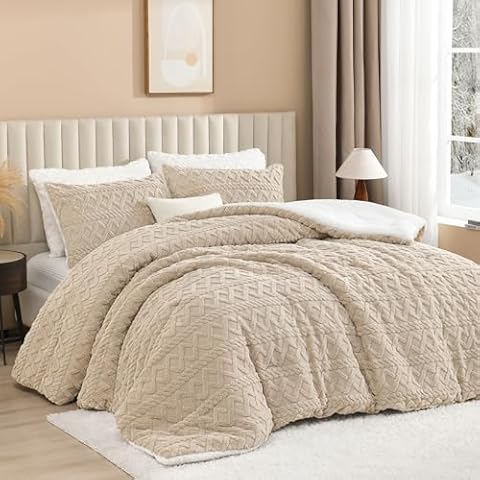 Andency Beige Fleece Comforter Set Cover