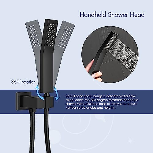 Eridanus 10 Inches Shower Set With Tub Spout Modern Tub And Shower Faucet Combo Square Rainfall Shower Head And Handheld Shower Fixture Include Valve And Trim Kit, Matte Black #TOP2