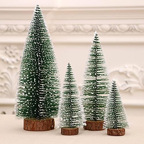 10 PCS Artificial Mini Christmas Trees Miniature Sisal Frosted Christmas Trees Miniature Christmas Tree Mini Ornament Tabletop Trees Miniture Snowing Pin Trees with Wooden Bases for Xmas Party 10cm