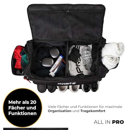 PASTE® - Premium Sporttasche 68L mit Rucksackfunktion, Schuhfach & Nassfach Schwarz - Fußballtasche & Trainings-Tasche mit Kühlfunktion Damen & Herren groß - XL Reise-Tasche & Gym Bag Sport & Fitness