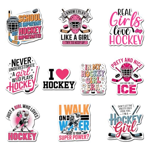 (10 PCS) Ice Hockey Vinyl Sticker for Girl I Love Hockey Funny Women Girl Waterproof Decal Gift Suitable for...