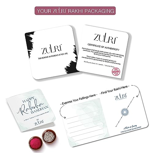 Image of 925 Sterling Silver Peacock Feather with Green Stone Rakhi for Bhai Cotton Thread | Rakshabandhan Rakhi With Greeting Card & Roli Chawal and Certificate of Authenticity