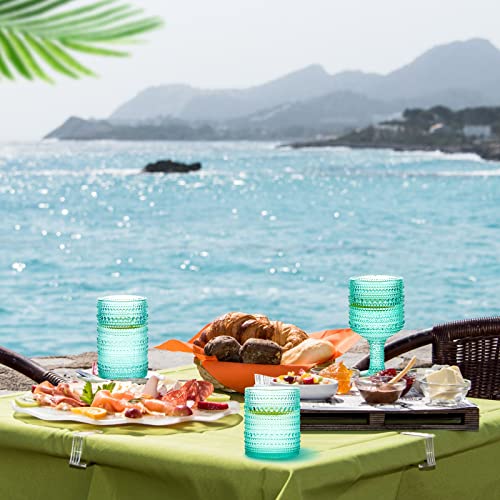 Set Of 12 Vintage Glassware Beaded Drinking Glasses Set Wine Cocktail Glasses Embossed Water Goblets 15 Oz 14 Oz 10 Oz Mixed Drinkware Sets Beverage Glass Cups For Newlyweds Hostess Gift (Lake Blue) #TOP4