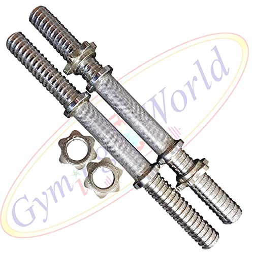 Image of Dumbbell Rod with 4 Star Nuts, 28 mm 14 Inches Solid Bar | Steel Chrome