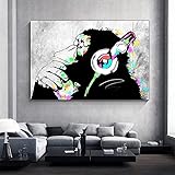 WMHHN Lienzo Arte de la Pared 40x60 cm Sin Marco Banksy Poster Print Graffiti Art Monkey DJ Auriculares Street Gorilla Wall Picture Living Room Decor
