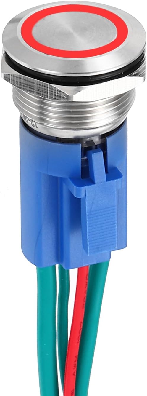 DMiotech 1 Pcs 19mm / 3/4" Stainless Steel Latching Push Button Switch 1NO 15A 110-220V Silver Button Red Ring Lamp with Socket Plug with Wire for Car Boat Systems Custom Setups