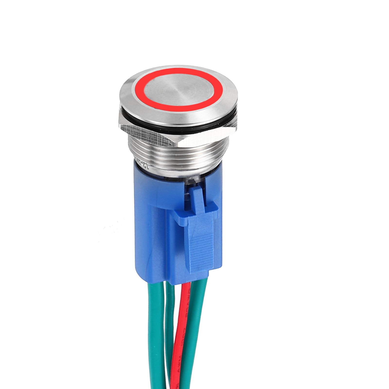 DMiotech 1 Pcs 19mm / 3/4" Stainless Steel Latching Push Button Switch 1NO 15A 12-24V Silver Button Red Ring Lamp with Socket Plug with Wire for Car Boat Systems Custom Setups
