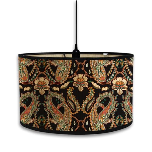Morbuy Bohemian Retro Flower Print Lampshade for Table and Wall Lights, Bedside and Floor Lamp Shade (Paisley Black)