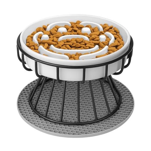 Otauoaea Anti Schling Napf Katzen Erhöht, Futternapf Antischlingnapf Katze aus Keramik mit Metallständer, Rutschfester Katzennapf Langsam Napfset,...